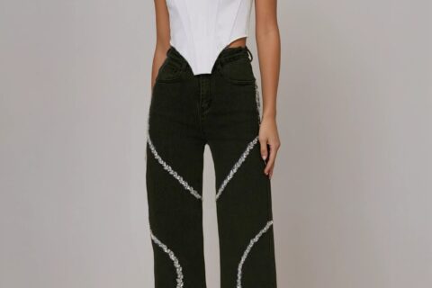 Luna - High Rise Rhinestone Embellished Wide Leg Flared Jeans