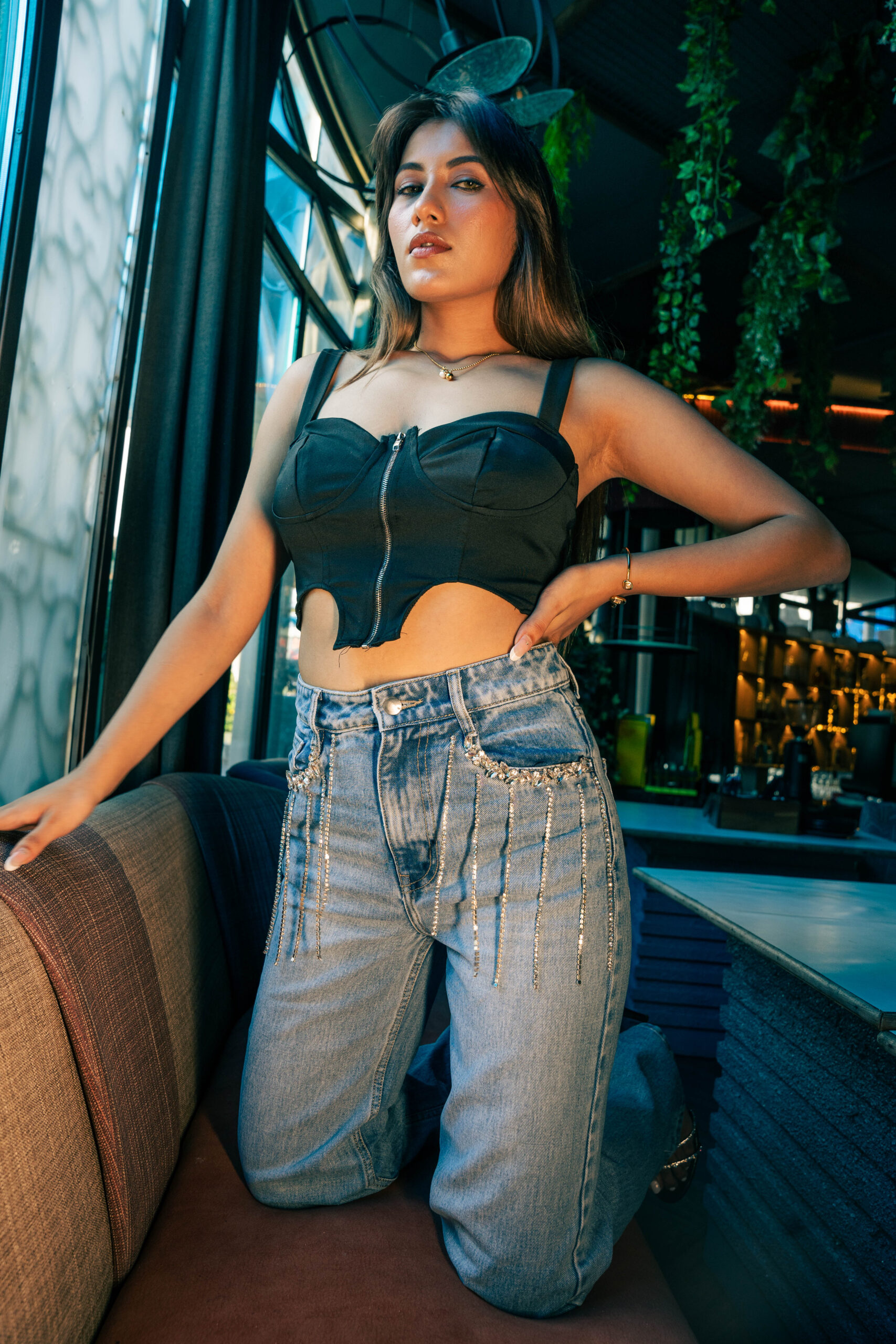 Arabia - Rhinestone Embellished Wide Leg Jeans