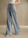 Lea - Pearl Embellished Wide Leg Jeans - Ice Blue