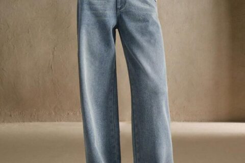 Flower Bliss - Rhinestone Embellished Wide Leg Jeans - Ice Blue