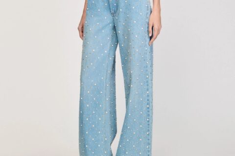 Anoushka - Rhinestone Pearl Beaded Wide Leg Jeans