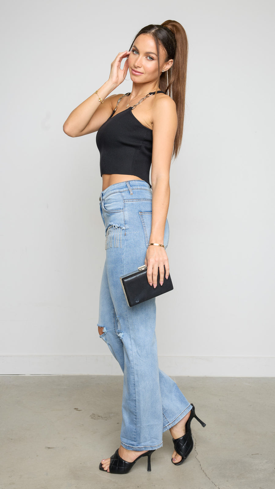 Aria - Rhinestone Embellished Wide Leg Jeans - Image 7