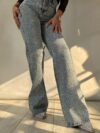 High Rise Rhinestone Embellished Boot Cut Flared Jeans - Anastasia