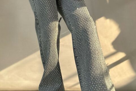 High Rise Rhinestone Embellished Boot Cut Flared Jeans - Anastasia