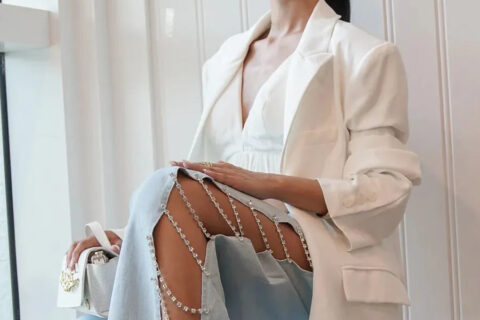 Side Slit Rhinestone Embellished Wide Leg Jeans