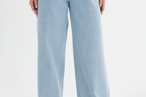 Diamante Denim High Rise Wide Leg Jeans