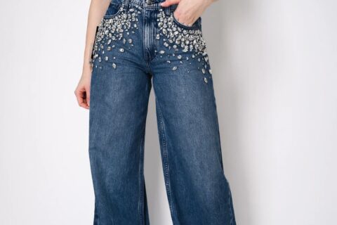 Midnight Glam - Rhinestone Embellished Wide Leg Jeans