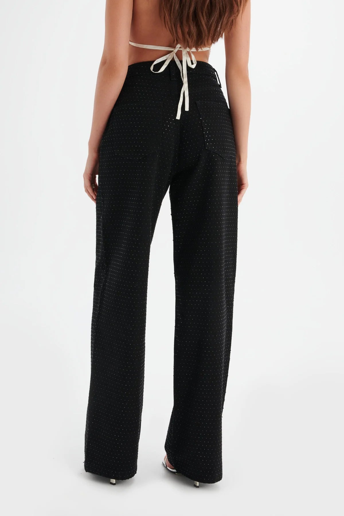 Black Diamante Denim High Rise Wide Leg Jeans - Image 4
