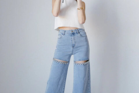 Obsession -  Embellished Wide Leg Cut Out Jeans