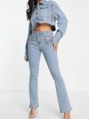 Rhinestone Fringe Boot Cut Flared Jeans Ice Blue