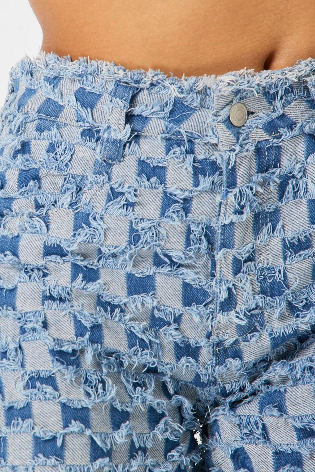 High Rise Wide Leg Jacquard Jeans - Check Mate - Image 4