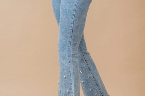 High Rise Embellished Boot Cut Flared Jeans - Blossom Belle