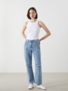 Frost Drop - Rhinestone Embellished Wide Leg Jeans - Ice Blue