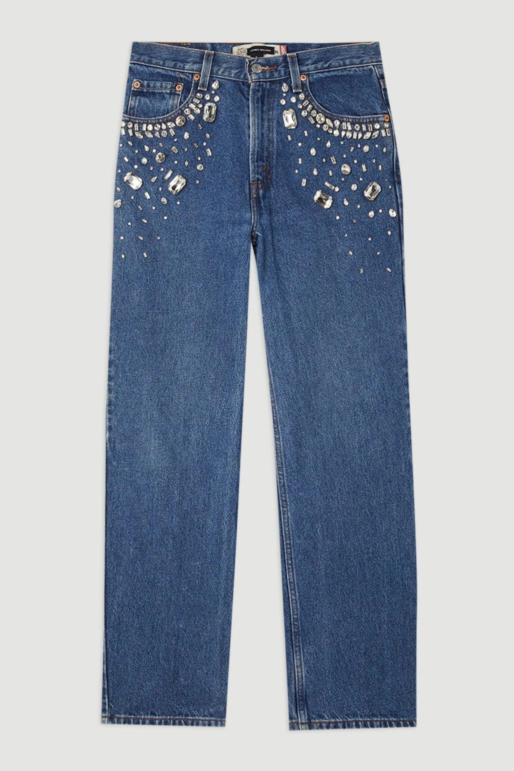 Tanya - Rhinestone Embellished Wide Leg Jeans - Dark Blue - Image 4