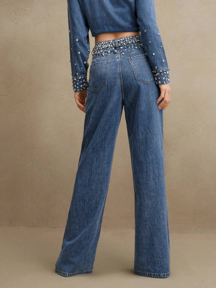 Midnight Dazzle Band - Rhinestone Embellished Wide Leg Jeans - Image 2