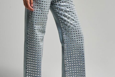 Silver Storm - Studded Wide Leg Jeans