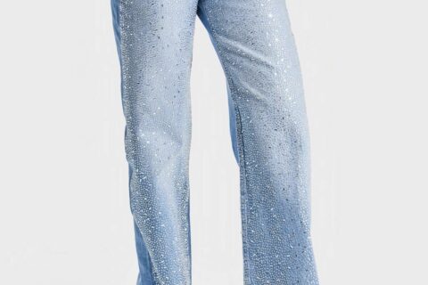 Cosmic Chaos - Rhinestone Embellished Wide Leg Jeans