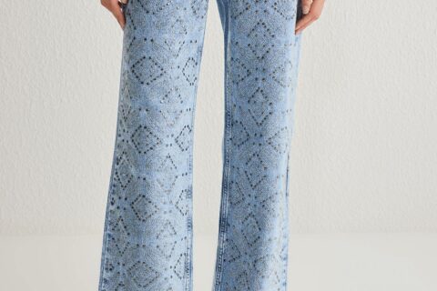 Mystic Weave - Rhinestone Embellished Wide Leg Jeans