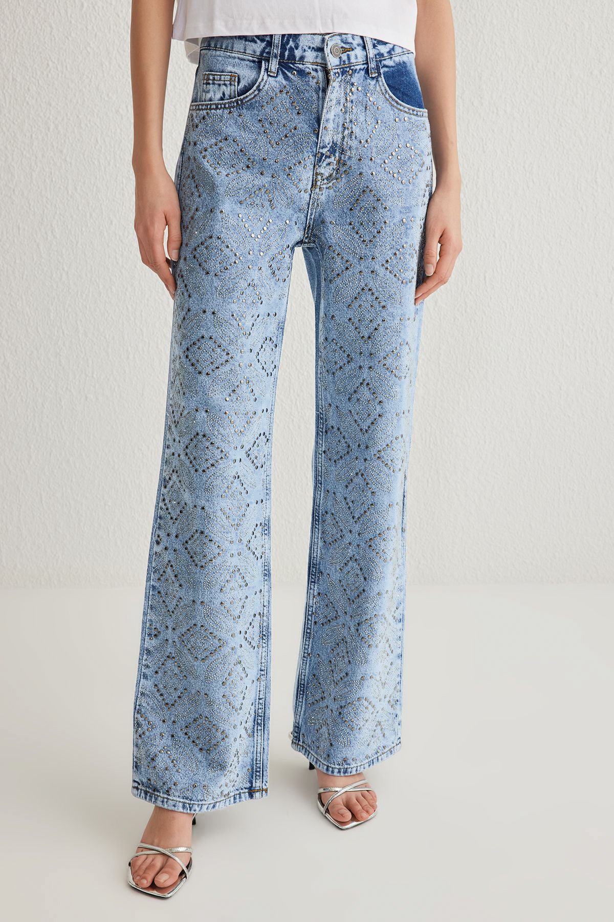 Mystic Weave - Rhinestone Embellished Wide Leg Jeans