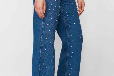 Starry Streak Rhinestone Embellished Wide Leg Jeans