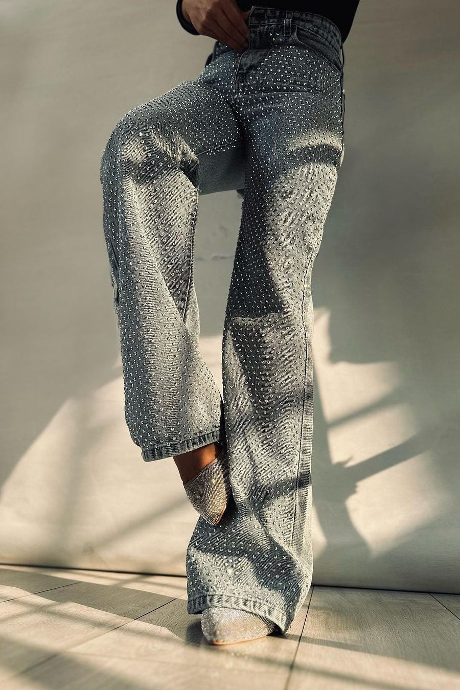 High Rise Rhinestone Embellished Boot Cut Flared Jeans - Anastasia - Image 10