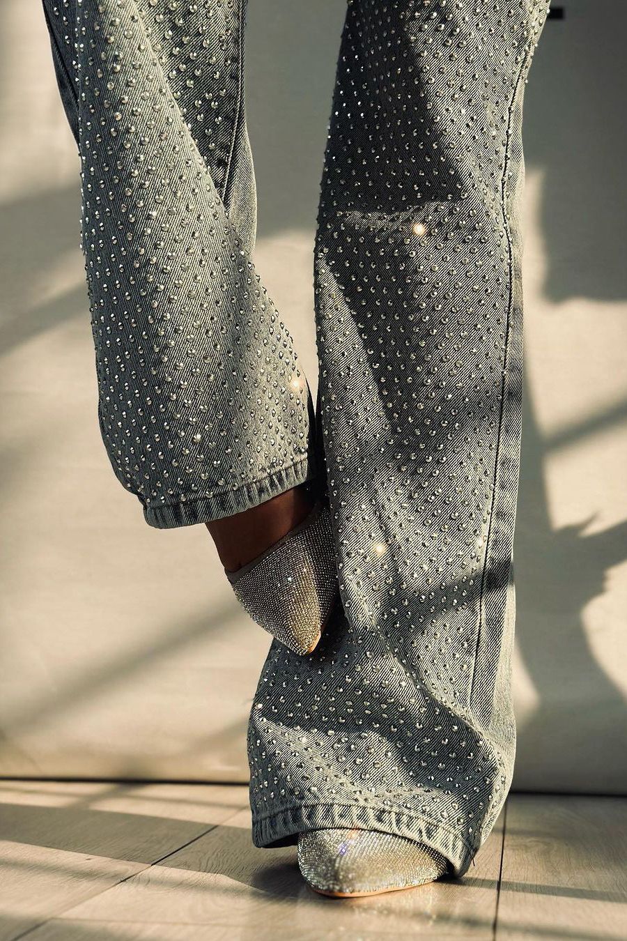 High Rise Rhinestone Embellished Boot Cut Flared Jeans - Anastasia - Image 7