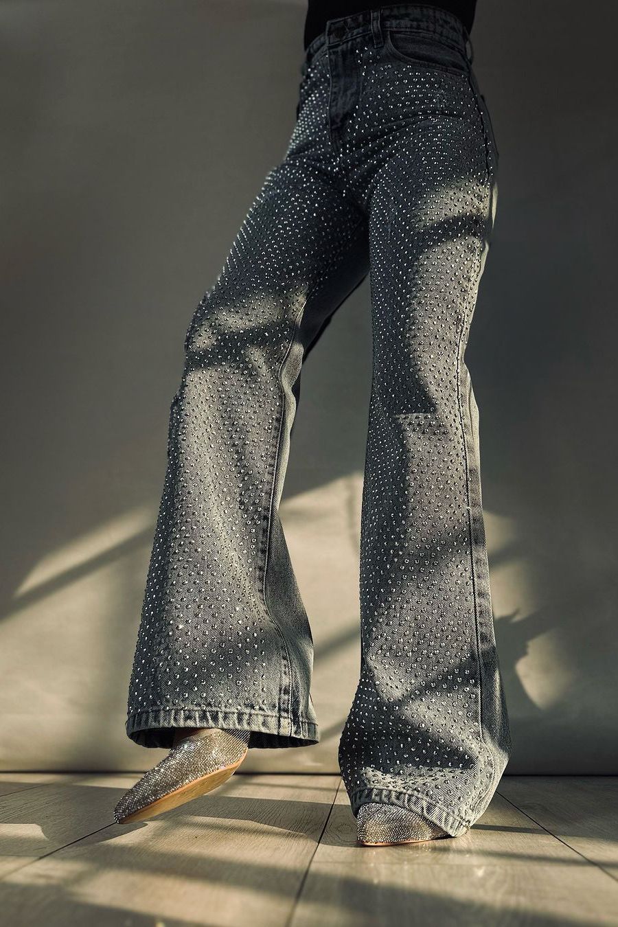 High Rise Rhinestone Embellished Boot Cut Flared Jeans - Anastasia - Image 9