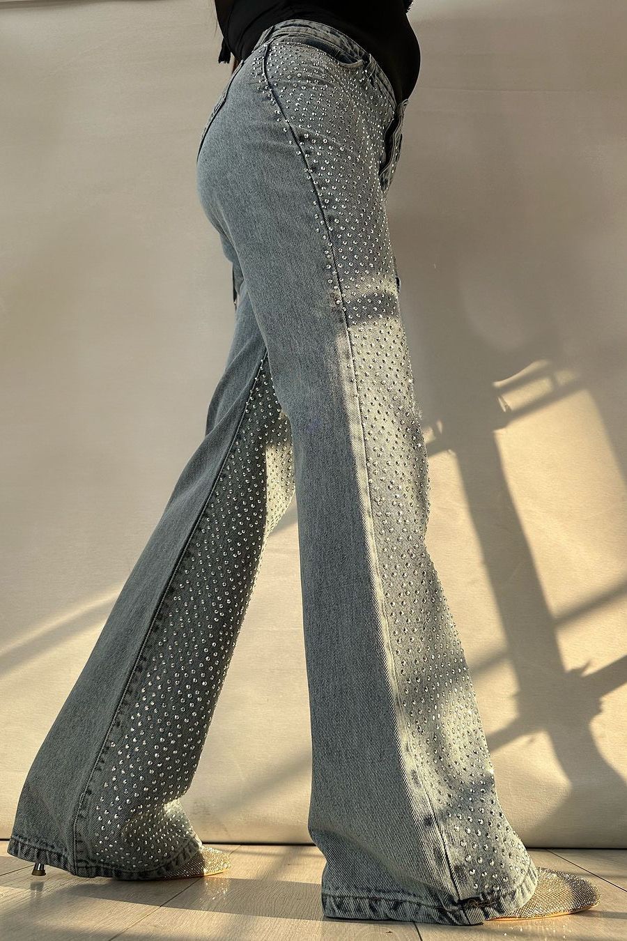 High Rise Rhinestone Embellished Boot Cut Flared Jeans - Anastasia - Image 4