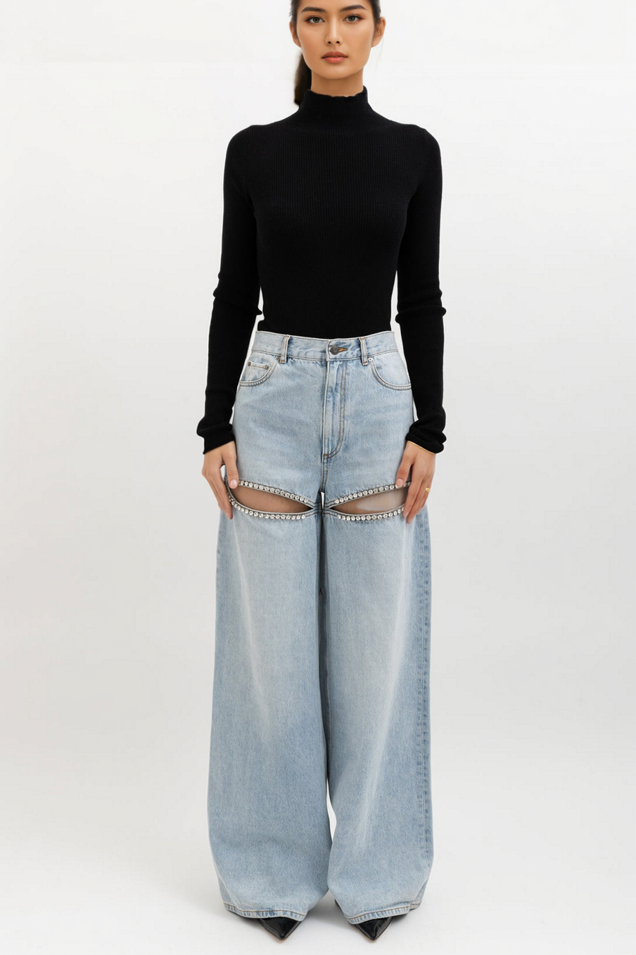 Embellished Wide Leg Cut Out Jeans - Taylor - Image 2