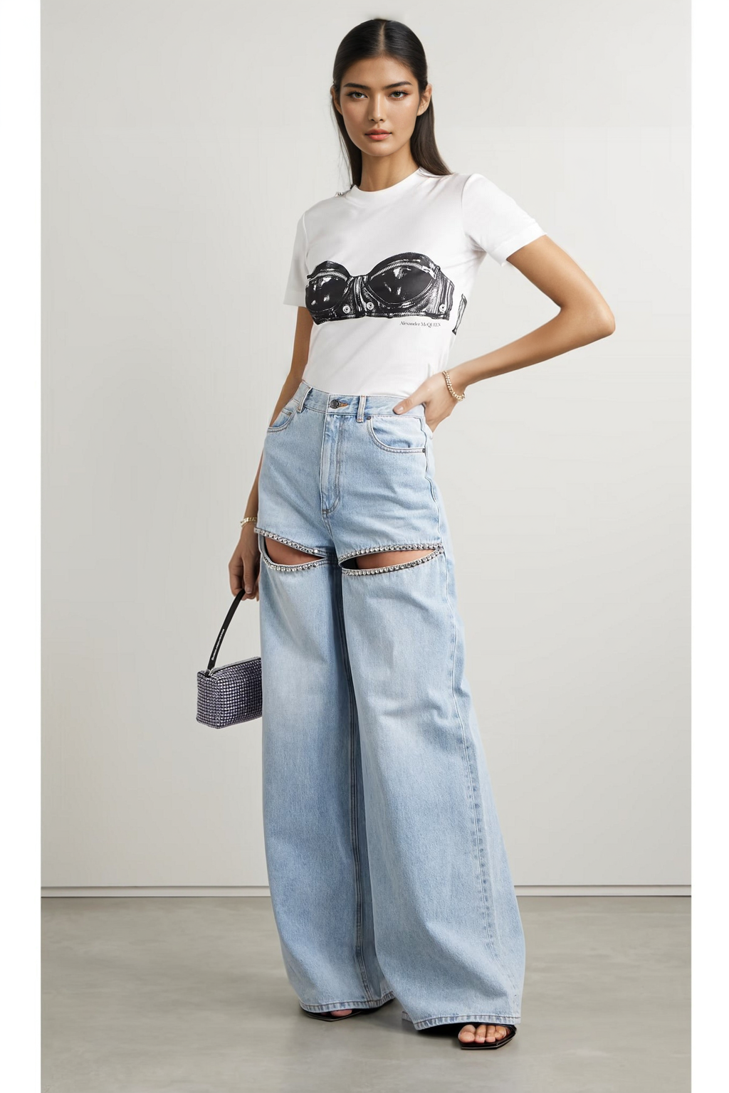 Embellished Wide Leg Cut Out Jeans - Taylor - Image 5