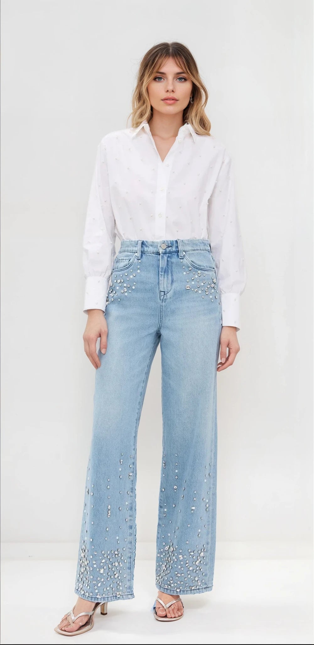 Bling It On - Rhinestone Embellished Wide Leg Jeans - Image 2