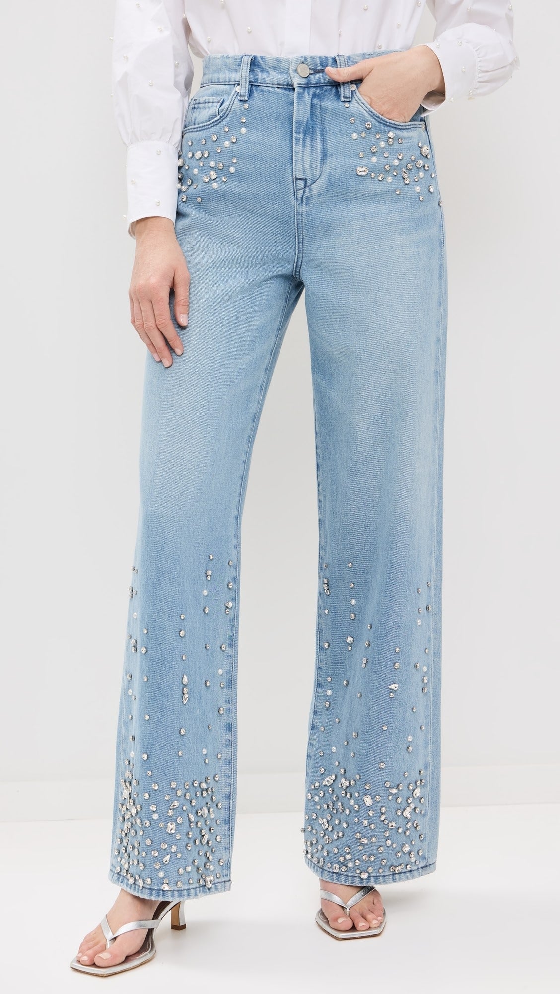 Bling It On - Rhinestone Embellished Wide Leg Jeans