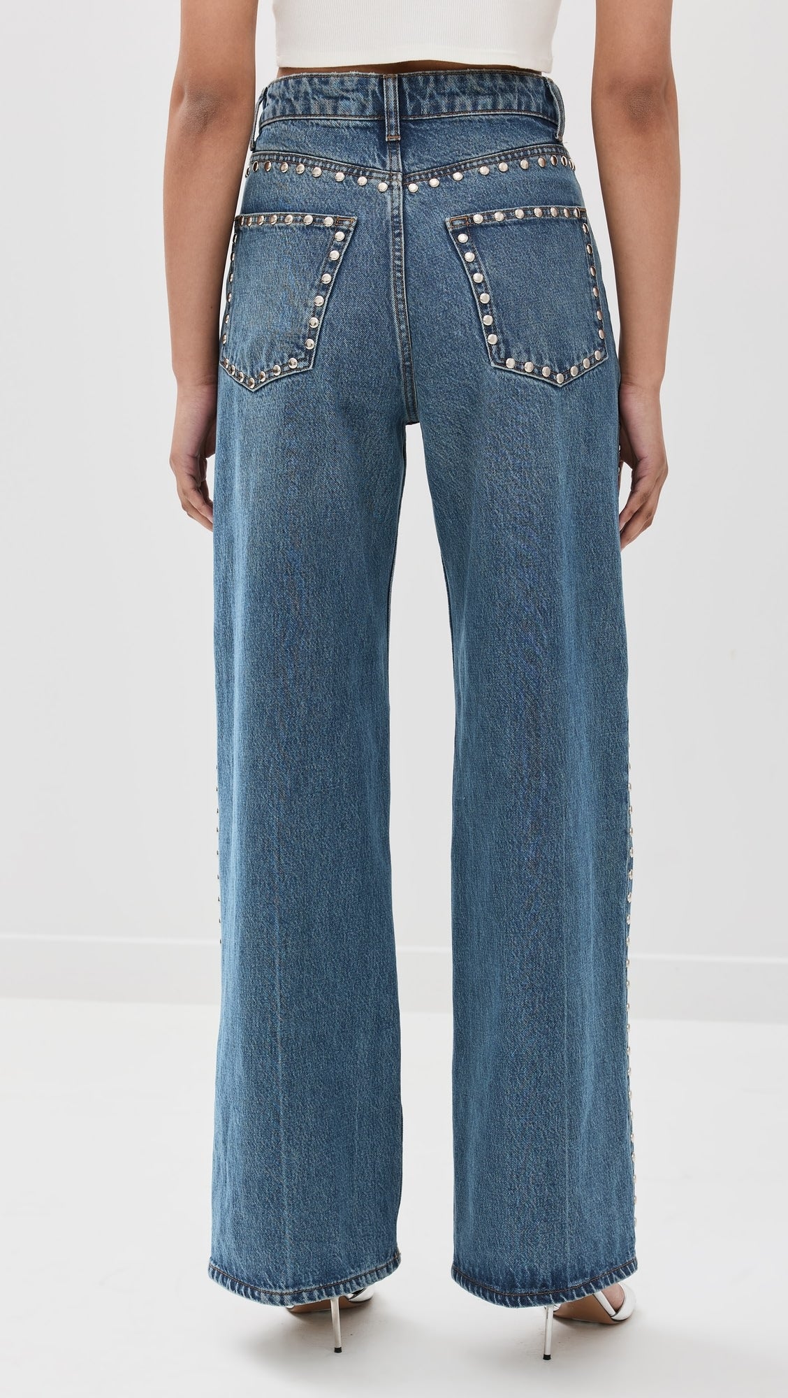 Electric Aura - Rhinestone Embellished Wide Leg Jeans - Dark Blue - Image 11