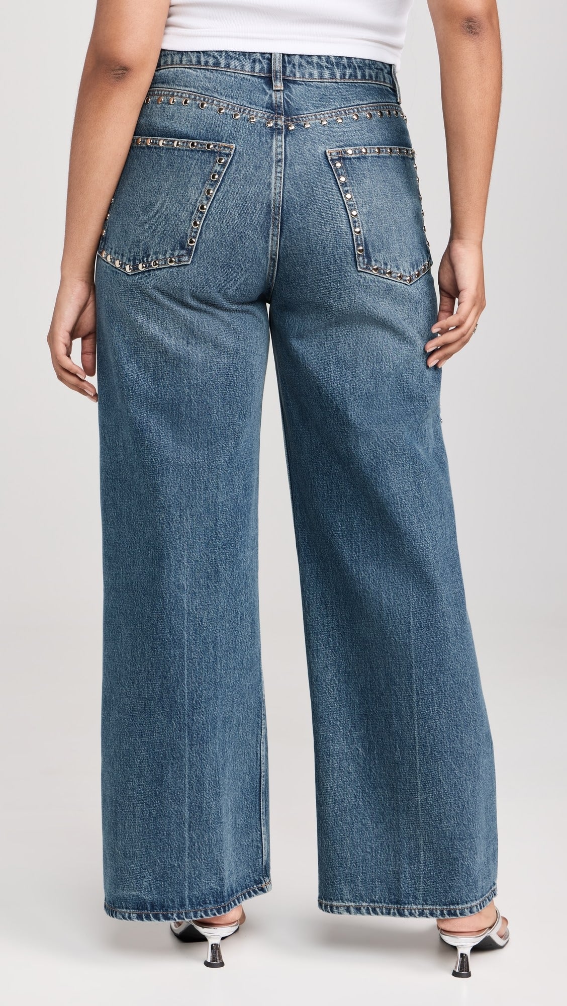 Electric Aura - Rhinestone Embellished Wide Leg Jeans - Dark Blue - Image 8