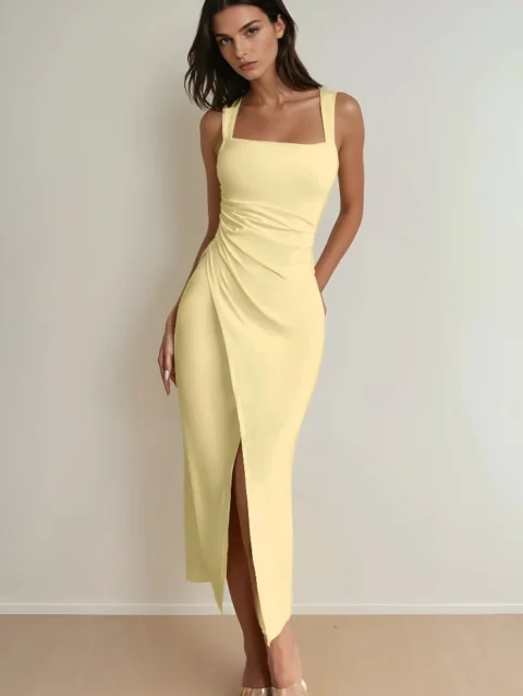 Pastel Yellow Bodycon Midi Dress