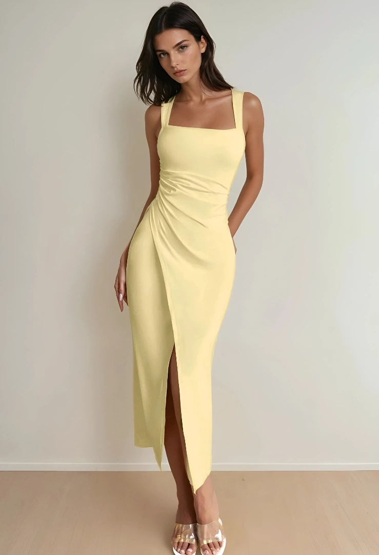 Pastel Yellow Bodycon Midi Dress