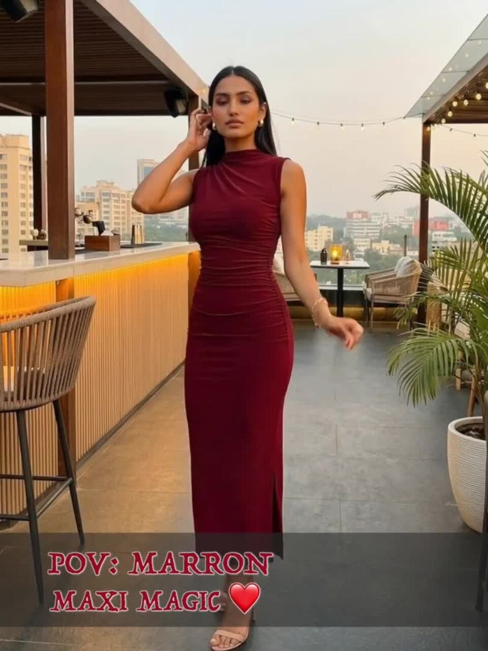Gathered Mock Neck Bodycon Midi Dress - Image 8